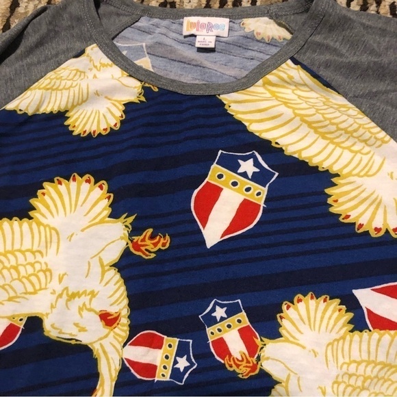 𝅺LULAROE Randy American Patriotic Flag Eagle Raglan All Over Womens Size Large - Picture 3 of 6